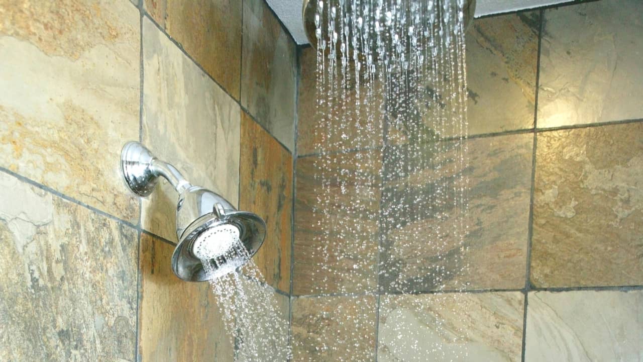 slate lined shower head