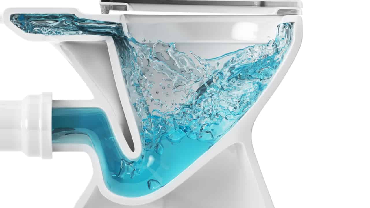 Cross section of a toilet flushing system