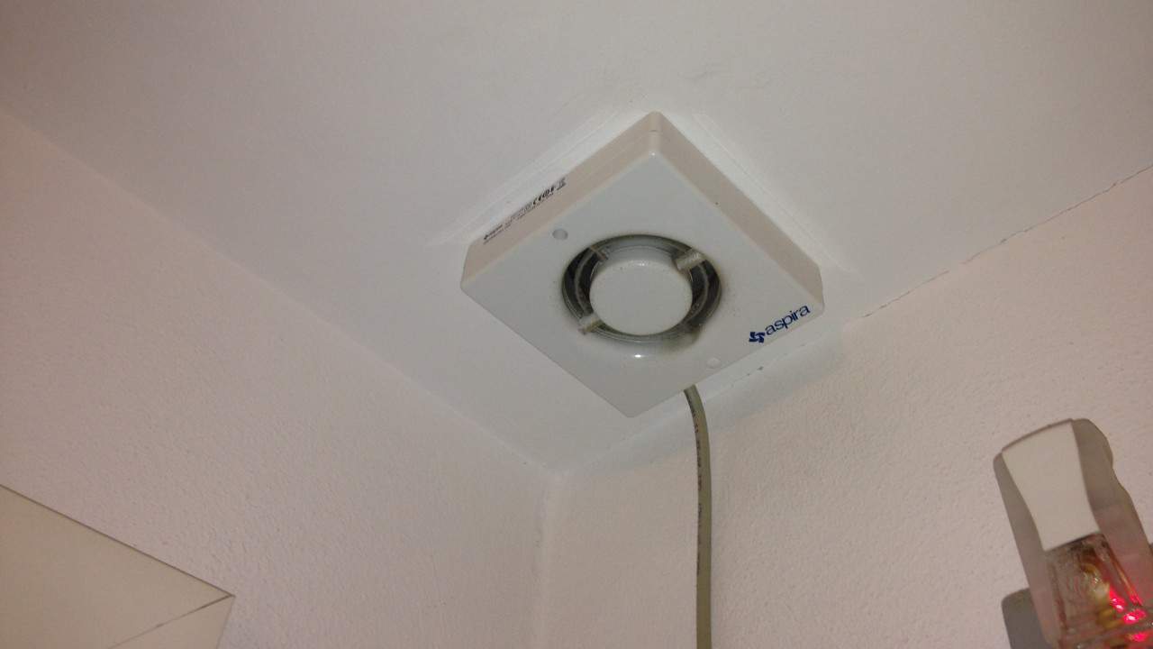 Bathroom fan on a ceiling